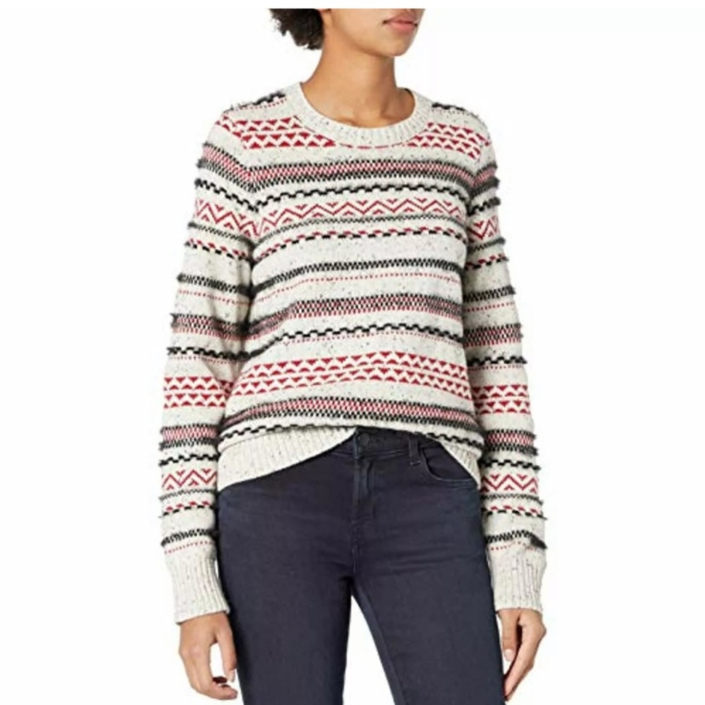 Lucky Crew Neck Striped Fairisle Sweater Grey M